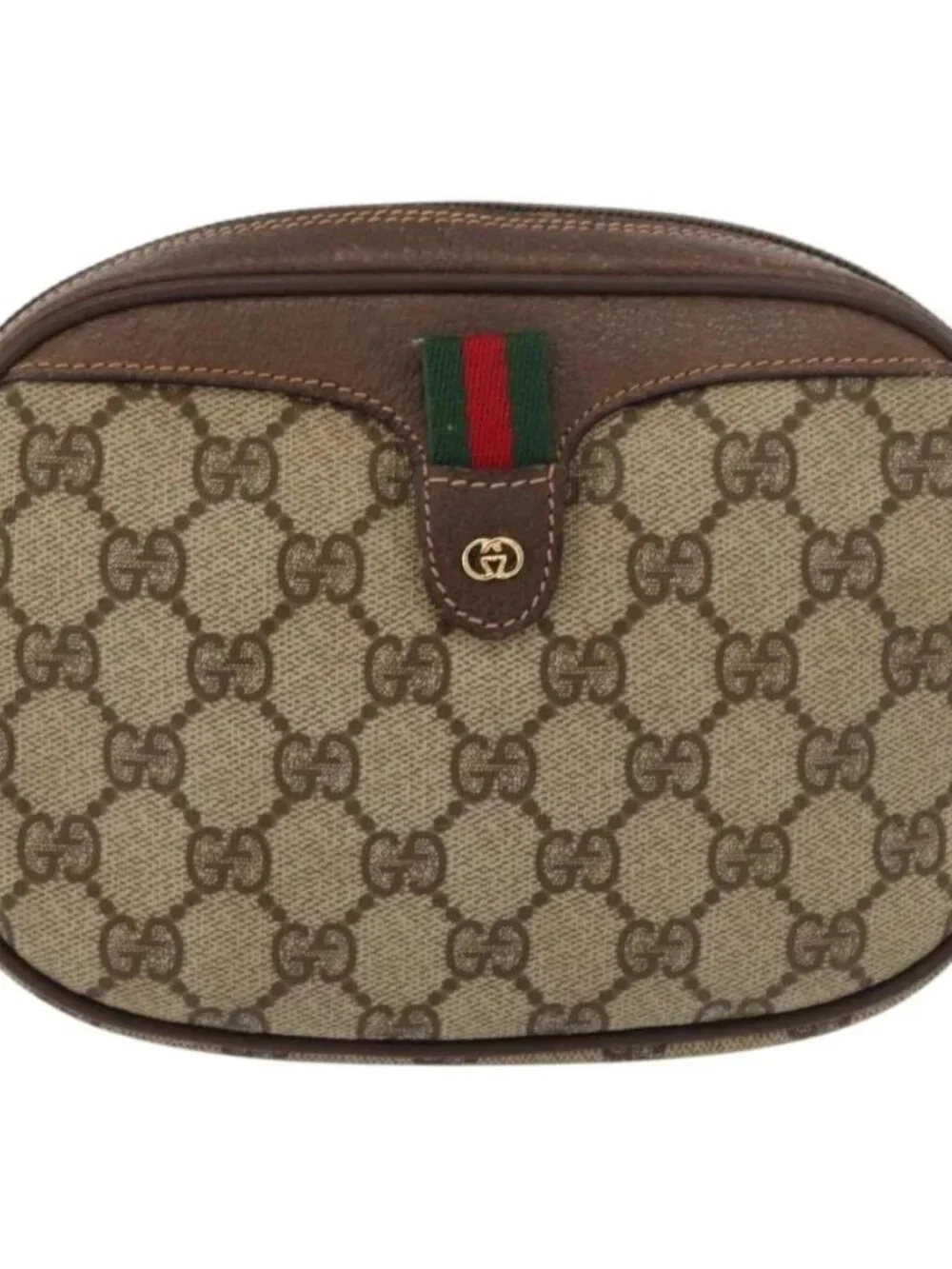 GUCCI GG Supreme Web Sherry Line Bag PVC Beige Gold 007 58 6112 Auth 176401